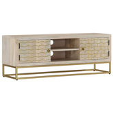 vidaXL Szafka pod TV, 110x30x40 cm, bielone drewno mango