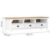 vidaXL Szafka pod TV Hill, biała, 158x40x47 cm, lite drewno sosnowe