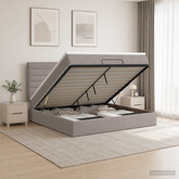 Łóżko z pojemnikiem i materacem LED Ciemnoszary 140 x 190 cm