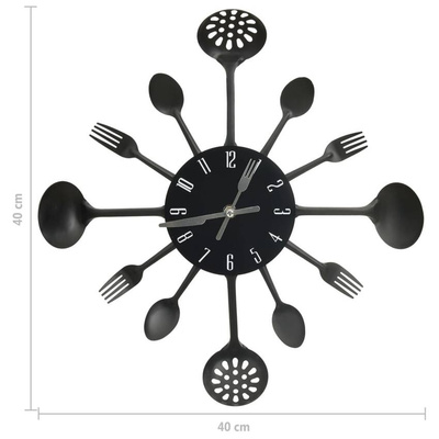 vidaXL Zegar ścienny z łyżek i widelców, czarny, 40 cm, aluminium