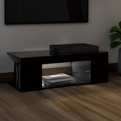 vidaXL Szafka pod TV z oświetleniem LED, czarna, 90x39x30 cm