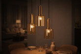 Lampa wisząca nad okrągły stół, bursztynowe klosze K-5878 z serii AIGO