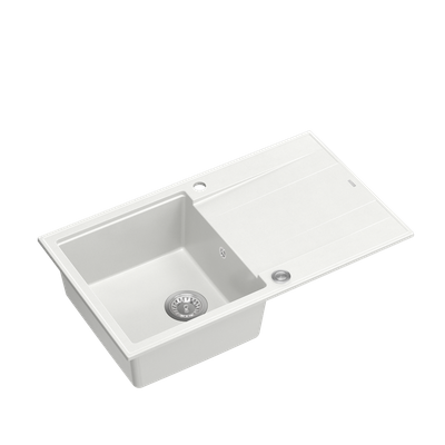 EVAN 111 GraniteQ zlewozmywak z syfonem Push 2 Open 1-komorowy z/o (860x500x210) snow white / elementy stalowe