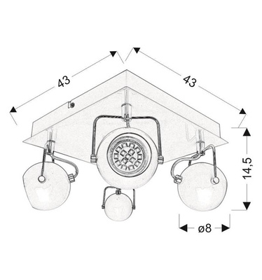 Lampa sufitowa TONY reflektor regulowana 4-punktowa do salonu metalowa