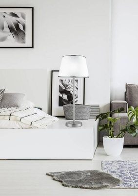 Lampka nocna Ibis klasyczna z abażurem srebrno-beżowa E14