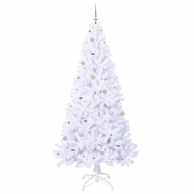 Sztuczna choinka z 300 diodami LED Biały 240 cm PVC i stal