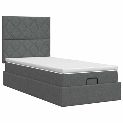 Łóżko ottoman z materacem ciemnoszary 100 x 200 cm tkanina