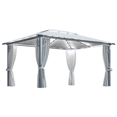Altana z zasłonami i lampkami LED, 4x3 m, kremowa, aluminium