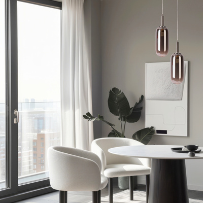 Lampa wisząca FIUGGI srebrna - ze szklanym z podłużnym kloszem – nowoczesna lampa LED nad stół