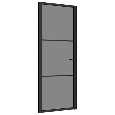 vidaXL Drzwi wewnętrzne, 83x201,5 cm, czarne, szkło ESG i aluminium