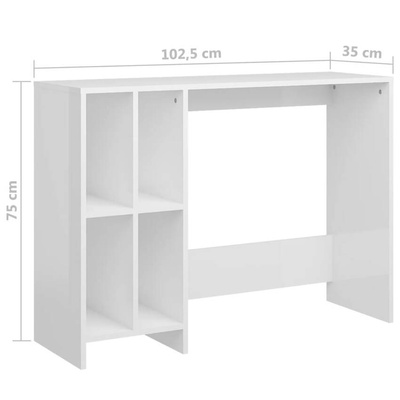 vidaXL Biurko pod laptopa, białe, wysoki połysk, 102,5 x 35 x 75 cm