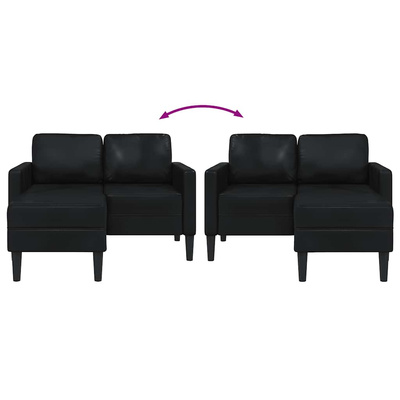 Sofa 2-osobowa z szezlongiem w kształcie litery L, czarna, 125 cm, skóra ekologiczna
