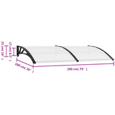 Daszek nad drzwi, czarny, 200 x 100 cm, PC