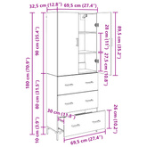 Highboard Czarny Dąb 69,5 x 34 x 180 cm Drewno inżynieryjne