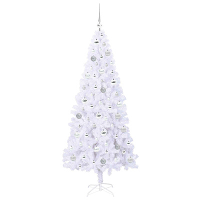 Sztuczna choinka z 300 diodami LED Biały 180 cm PVC i stal