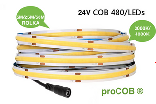Taśma LED proCOB® 24V 11W  Neutralna  480 LED CRI>90-25m