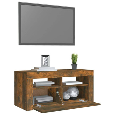 vidaXL Szafka pod TV z oświetleniem LED, przydymiony dąb, 90x35x40 cm