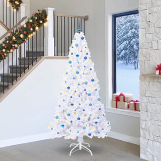 Sztuczna choinka z 300 diodami LED Biały 240 cm PVC i stal