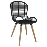 vidaXL Krzesła stołowe, 4 szt., czarne, naturalny rattan