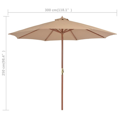 Parasol ogrodowy na drewnianym słupku, 300 cm, taupe
