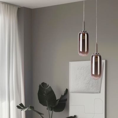 Lampa wisząca FIUGGI srebrna - ze szklanym z podłużnym kloszem – nowoczesna lampa LED nad stół