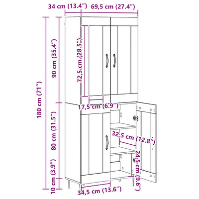Highboard Dąb rzemieślniczy 69,5 x 34 x 180 cm
