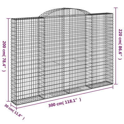 Kosze gabionowe, 2 szt, 300x30x200/220 cm, galwanizowane żelazo