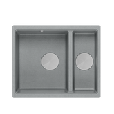 QUADRON | LOGAN 150 | granitowy zlewozmywak kuchenny SZARY + STAL | wymiary: 56 x 46 x 22 cm | 1,5-komorowy podwieszany | podbudowa szafki od: 60 cm