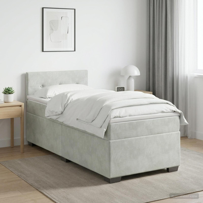 Łóżko Box Spring z materacem i LED jasnoszary 80 x 200 cm Welur