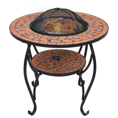 vidaXL Mozaikowe palenisko ze stolikiem, terakota, 68 cm, ceramika