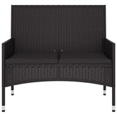 2-osobowa ławka ogrodowa z poduszkami, czarna, polirattan