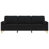 3-osobowa sofa z poduszkami, czarna, 210 cm, obita tkaniną