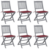 vidaXL Składane krzesła ogrodowe, 6 szt., poduszki, drewno akacjowe