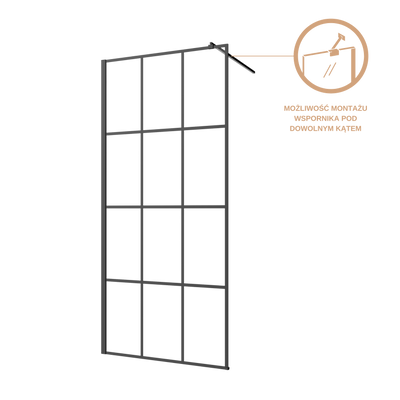 Kabina walk-in ii 100x200cm geometryczna 8mm shiny-glass czarny AK-32-107-S Invena