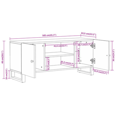 vidaXL Szafka pod TV, brązowo-czarna 105x33,5x46 cm, lite drewno mango