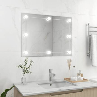 vidaXL Lustro ścienne z lampkami LED, bez ramy, prostokątne, szklane