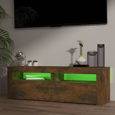 vidaXL Szafka pod TV z oświetleniem LED, przydymiony dąb, 120x35x40 cm