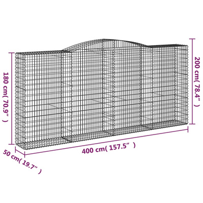 Kosze gabionowe, 8 szt, 400x50x180/200 cm, galwanizowane żelazo