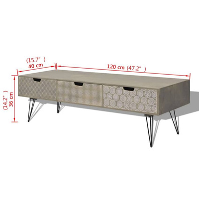 vidaXL Szafka pod TV z 3 szufladami, 120x40x36 cm, szara