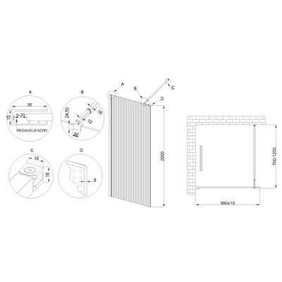KABINA WALK-IN II INVENA TREND 100X200CM RYFLOW.8MM SHINY-GLASS CHROM