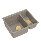 QUADRON | LOGAN 150 | granitowy zlewozmywak kuchenny BEŻ + ZŁOTO PVD | wymiary: 56 x 46 x 22 cm | 1,5-komorowy wpuszczany | podbudowa szafki od: 60 cm