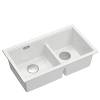 Zlewozmywak granitowy LOGAN 120 – dwukomorowy, wpuszczany, snow white/elementy stalowe, Quadron