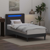 Ramka łóżka z paskami LED Szary 100 x 200 cm Ekoskóra