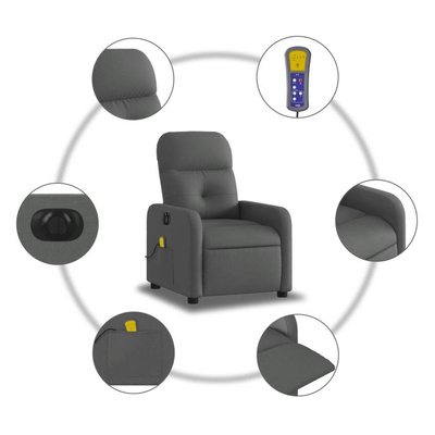 vidaXL Rozkładany fotel masujący, elektryczny, ciemnoszary, tkanina wariant 10