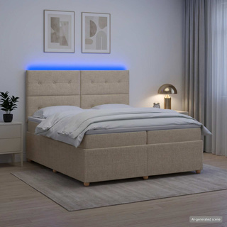 Łóżko z box spring LED z materacem kremowy 200 x 200 cm tkanina