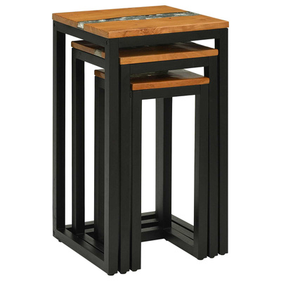 Stolik Nesting 3 szt. brązowy Lite drewno teakowe