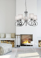 Lampa wisząca chromowa / biały abażur tkany 5x40W Arnika Candellux 35-21687