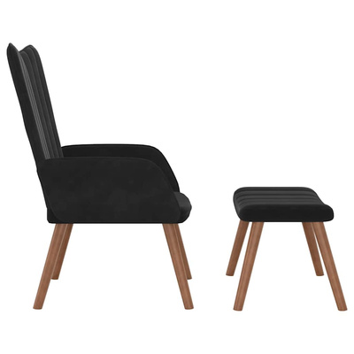Fotel z podnóżkiem, czarny, obity aksamitem model standard