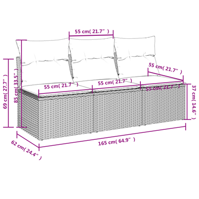 Sofa Ogrodowa z poduszką Czarny 165 x 62 x 69 cm Polirattan