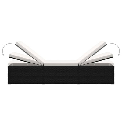 vidaXL Leżak z poduszką i stolikiem, polirattan, kremowy